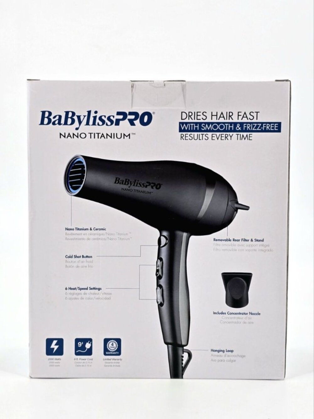 BaBylissPRO NANO TITANIUM Limited Edition Pro Lightweight Ionic Dryer Black - Picture 3 of 6